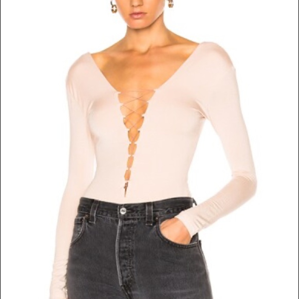 T By Alexander Wang Lace Up Bodysuit Blush NWT Sz XS